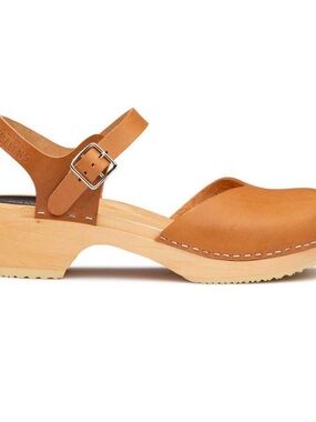 Swedish Hasbeens Cognac Leather Clog Heels 37 6.5 - 7